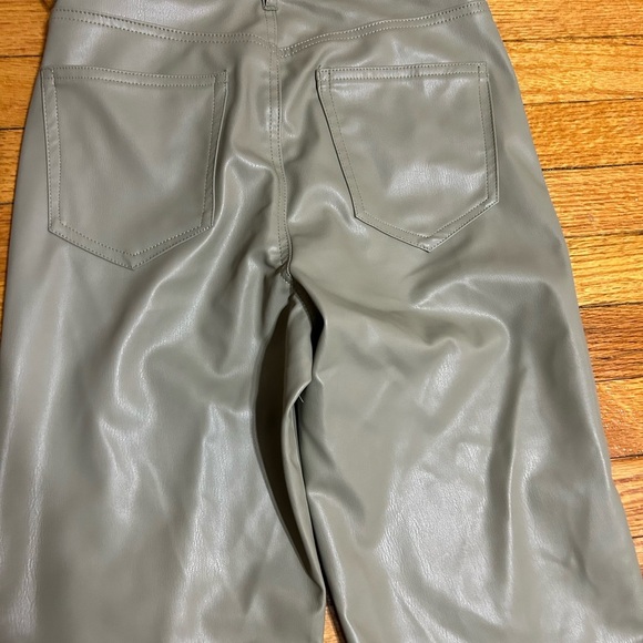 Zara Light Olive Green Color Faux Leather Bootcut Fleece Lined Pants Size 02 - Picture 10 of 11